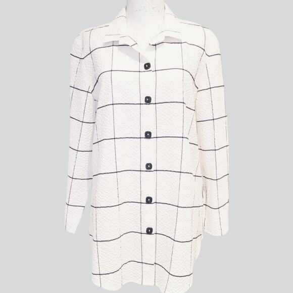 NWT Habitat Lightweight Seersucker Windowpane Plaid Tunic Jacket, Navy & White - Picture 1 of 13